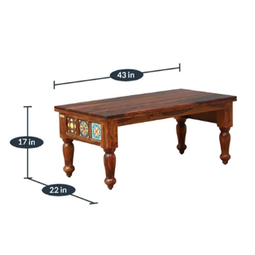Solid Sheesham Wood Coffee Table with 2 Stools for Living Room Coffee Table with 2 Stools for